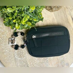 Chic Black Quilted Nylon Clutch Wallet with Beaded Bracelet